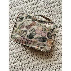 Vintage 90s Needlepoint Toiletry Bag Fruit Print Neutral Cottagecore